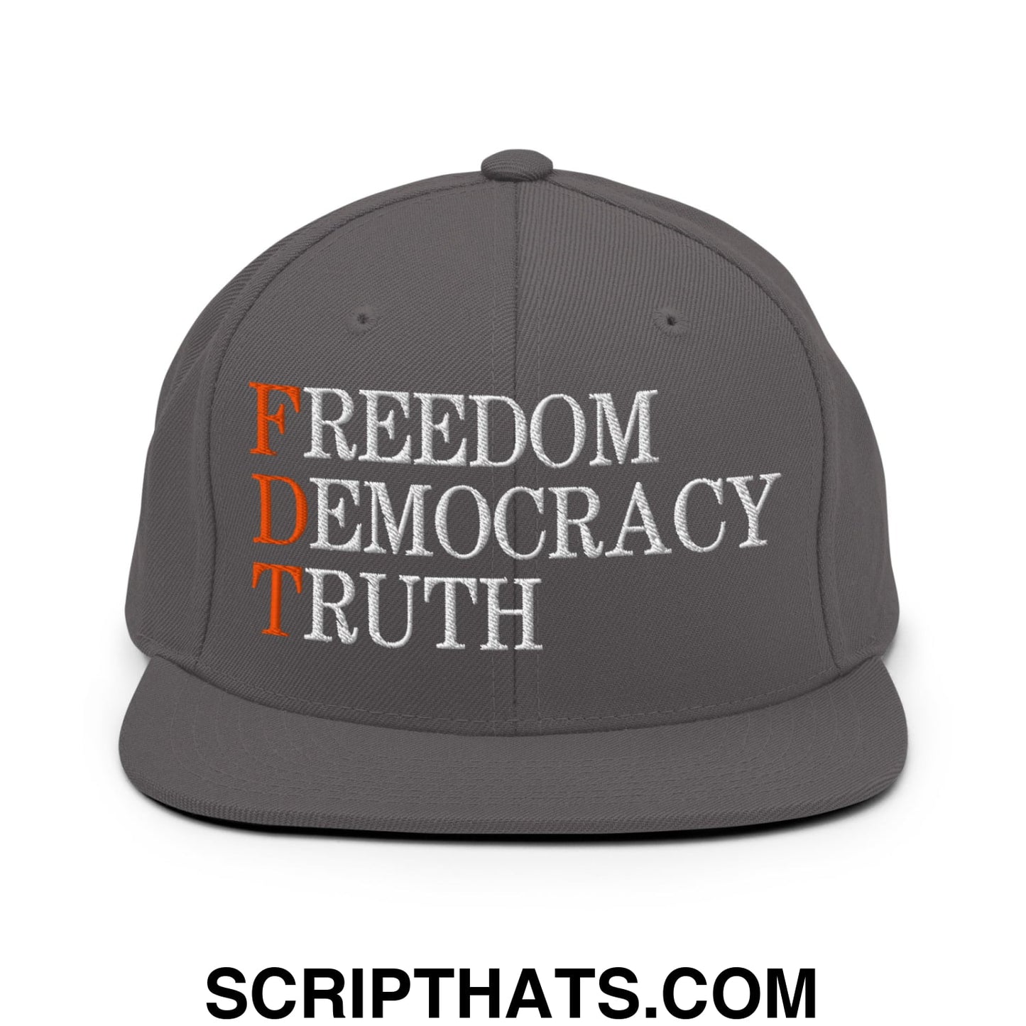 FDT Freedom Democracy Truth Embroidered Flat Bill Brim Snapback Hat Dark Grey