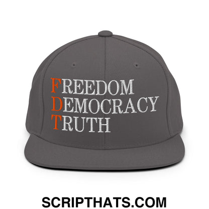 FDT Freedom Democracy Truth Embroidered Flat Bill Brim Snapback Hat Dark Grey