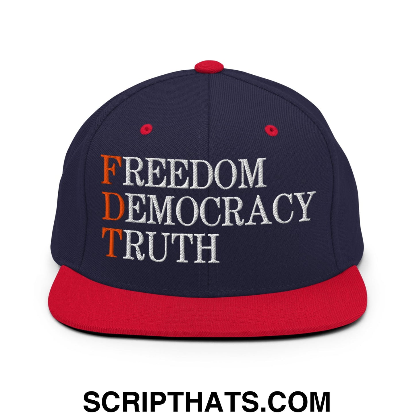 FDT Freedom Democracy Truth Embroidered Flat Bill Brim Snapback Hat Navy Red