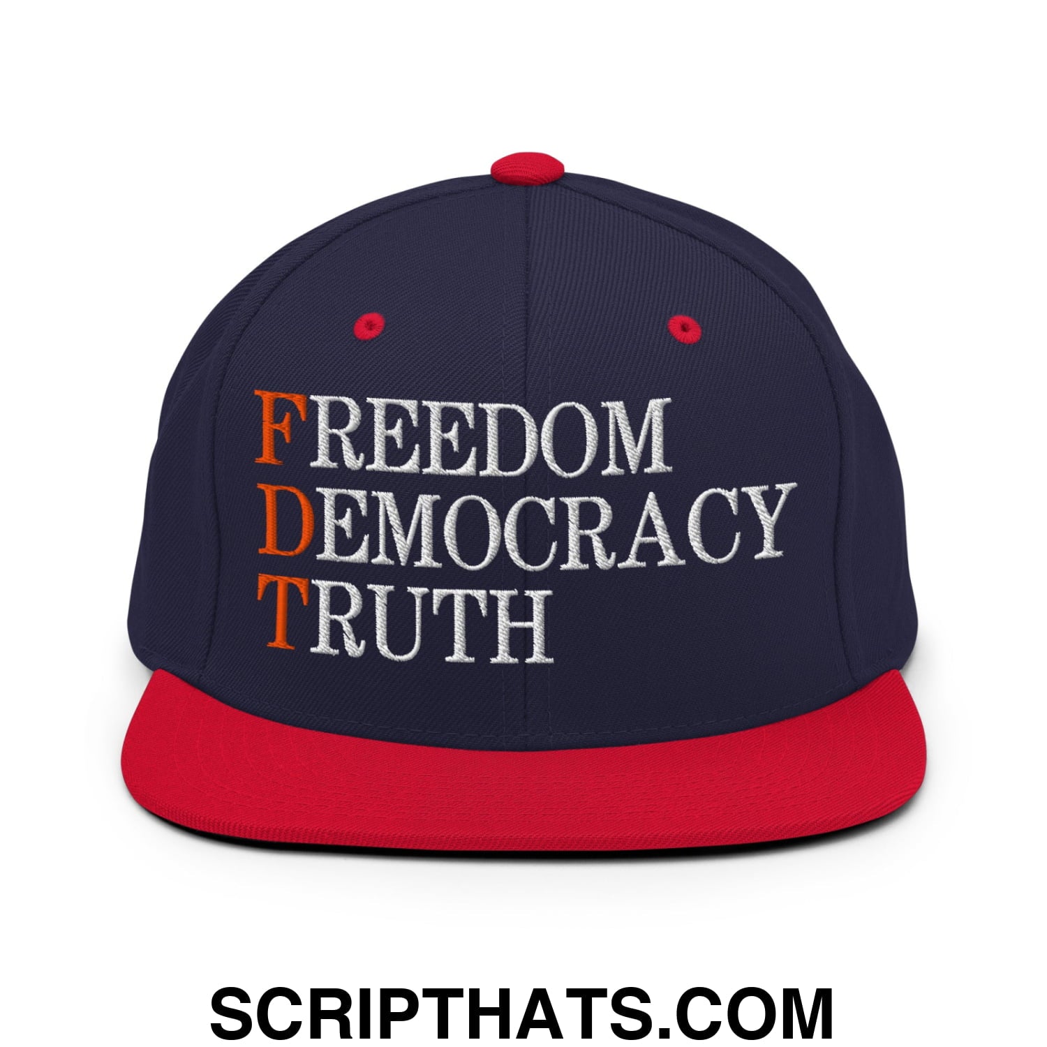 FDT Freedom Democracy Truth Embroidered Flat Bill Brim Snapback Hat Navy Red
