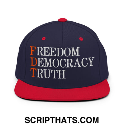 FDT Freedom Democracy Truth Embroidered Flat Bill Brim Snapback Hat Navy Red