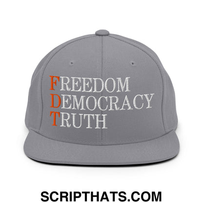 FDT Freedom Democracy Truth Embroidered Flat Bill Brim Snapback Hat Silver