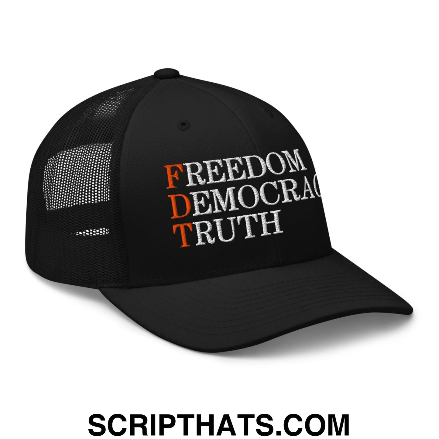 FDT Freedom Democracy Truth Embroidered Mesh Trucker Hat Black