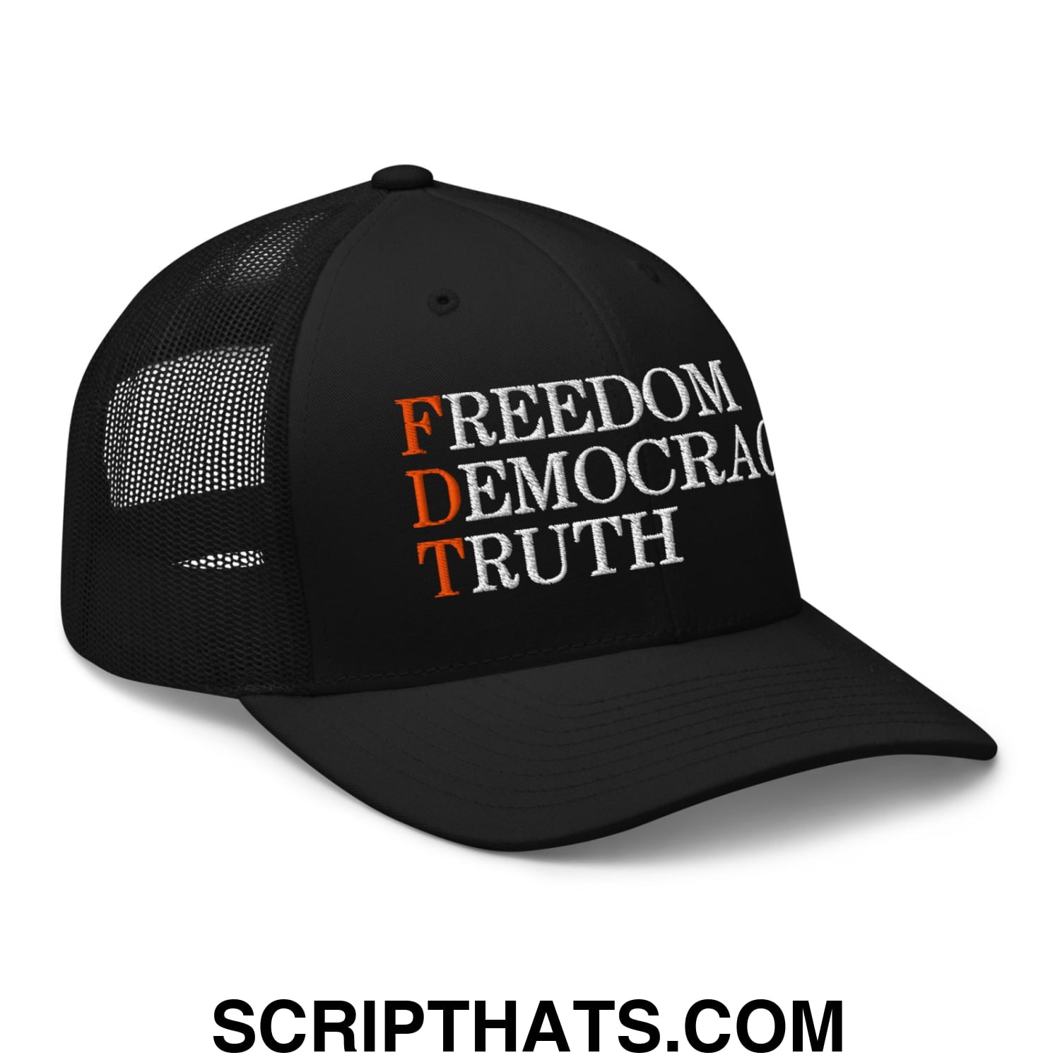 FDT Freedom Democracy Truth Embroidered Mesh Trucker Hat Black