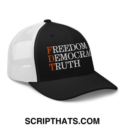 FDT Freedom Democracy Truth Embroidered Mesh Trucker Hat Black White