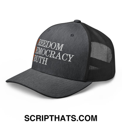 FDT Freedom Democracy Truth Embroidered Mesh Trucker Hat Dark Heather Gray