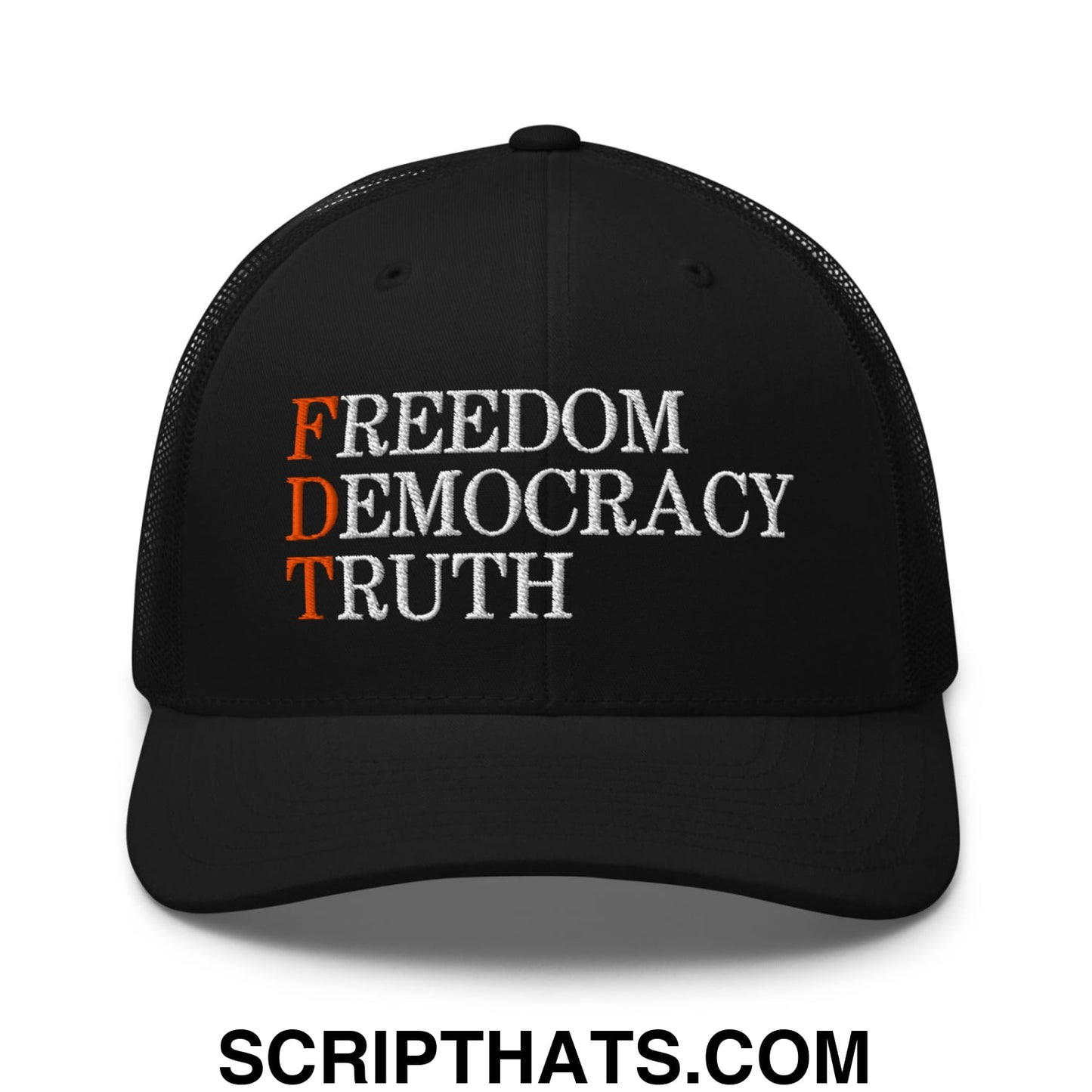 FDT Freedom Democracy Truth Embroidered Mesh Trucker Hat Black