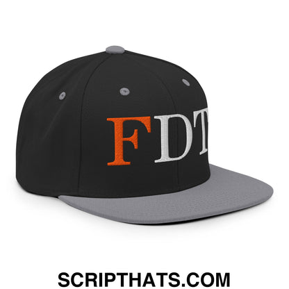FDT Fuck Donald Trump Embroidered Flat Brim Bill Snapback Hat Black Silver
