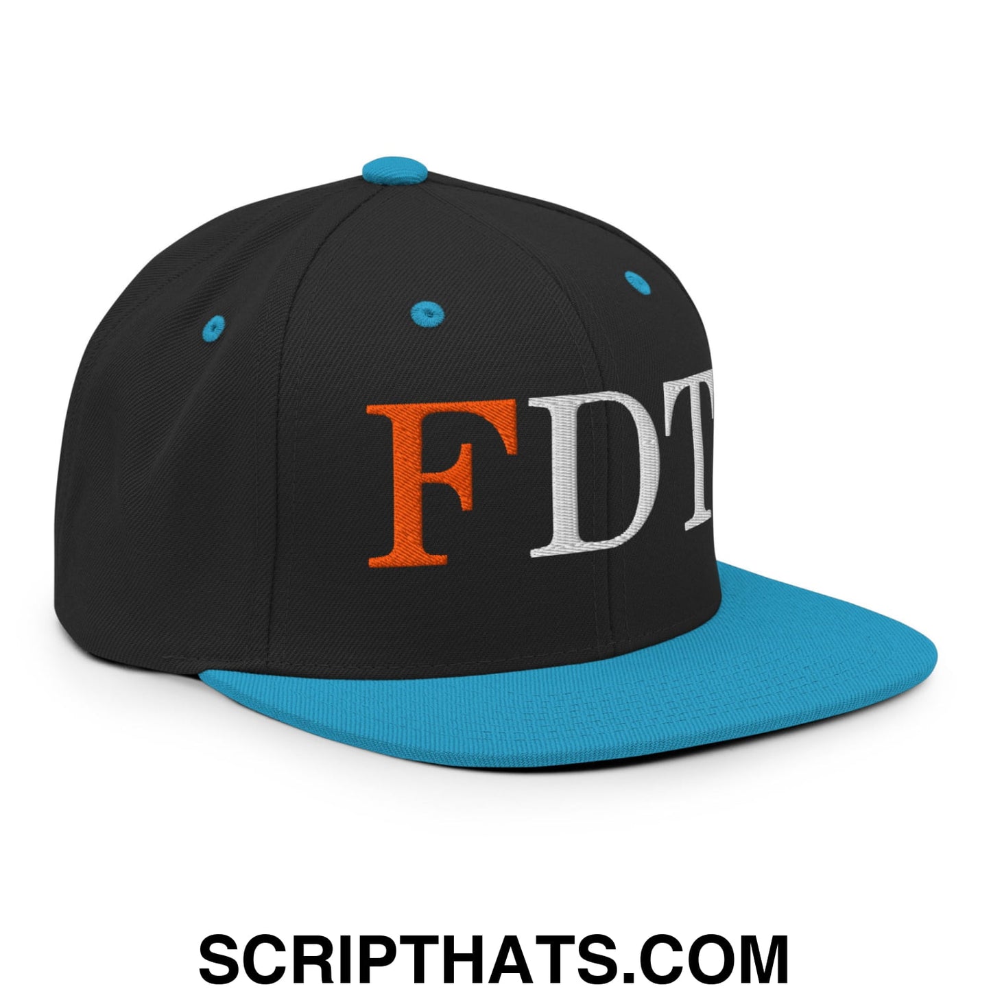 FDT Fuck Donald Trump Embroidered Flat Brim Bill Snapback Hat Black Teal