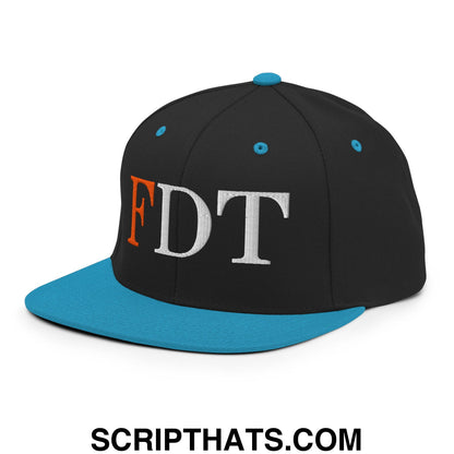 FDT Fuck Donald Trump Embroidered Flat Brim Bill Snapback Hat Black Teal