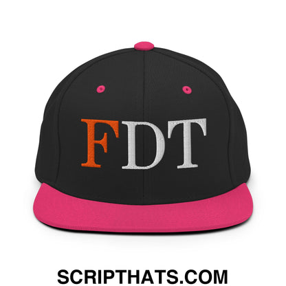FDT Fuck Donald Trump Embroidered Flat Brim Bill Snapback Hat Black Neon Pink