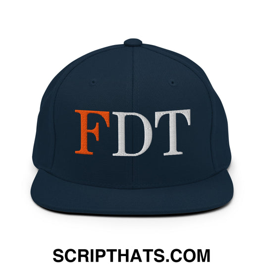 FDT Fuck Donald Trump Embroidered Flat Brim Bill Snapback Hat Dark Navy
