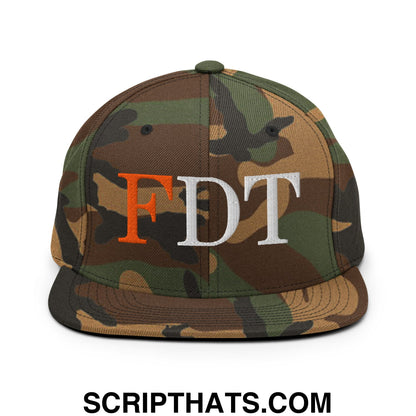 FDT Fuck Donald Trump Embroidered Flat Brim Bill Snapback Hat Green Camo