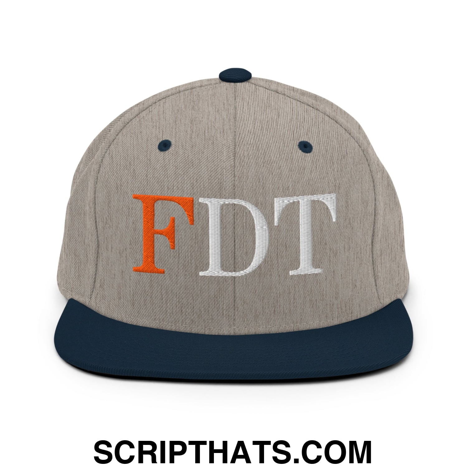 FDT Fuck Donald Trump Embroidered Flat Brim Bill Snapback Hat Heather Grey Navy