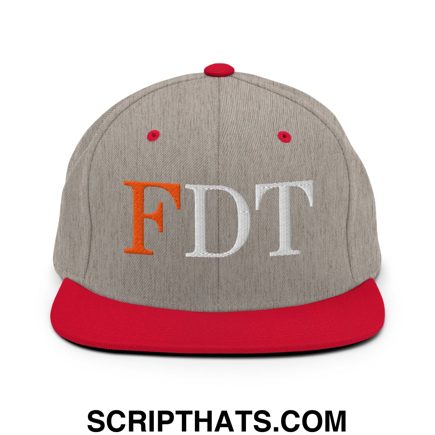 FDT Fuck Donald Trump Embroidered Flat Brim Bill Snapback Hat Heather Grey Red