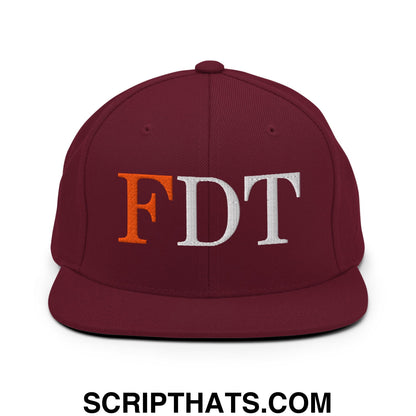 FDT Fuck Donald Trump Embroidered Flat Brim Bill Snapback Hat Maroon