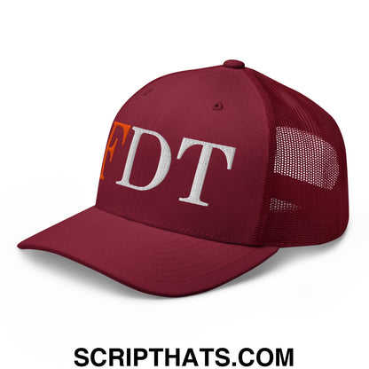 FDT Fuck Donald Trump Embroidered Mesh Trucker Hat Cranberry