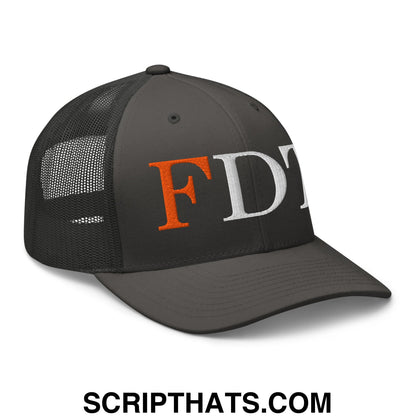 FDT Fuck Donald Trump Embroidered Mesh Trucker Hat Charcoal