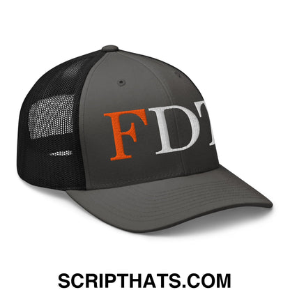 FDT Fuck Donald Trump Embroidered Mesh Trucker Hat Charcoal Black