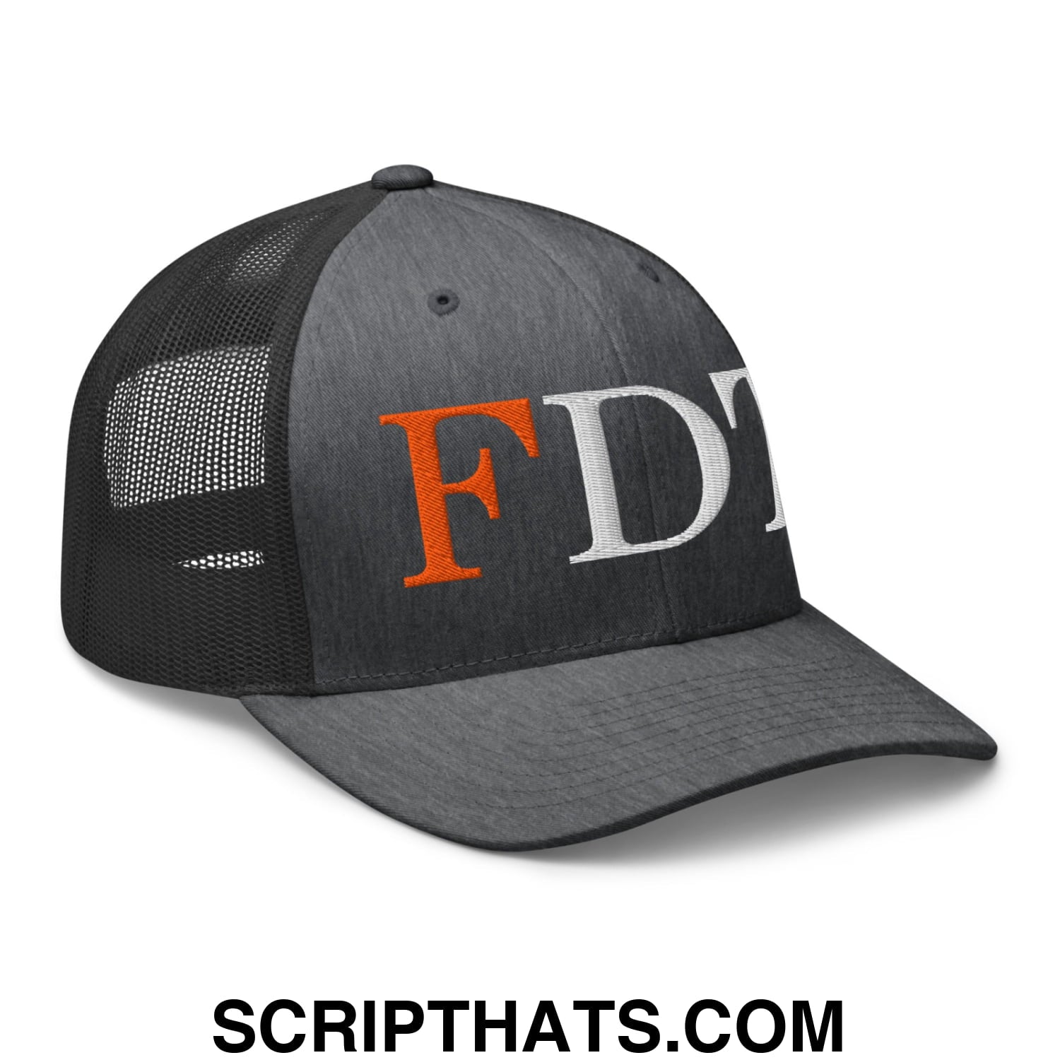 FDT Fuck Donald Trump Embroidered Mesh Trucker Hat Dark Heather Gray