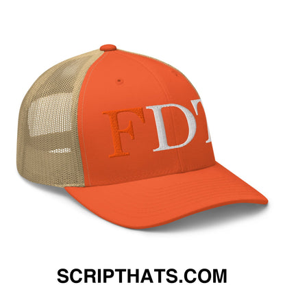 FDT Fuck Donald Trump Embroidered Mesh Trucker Hat Rustic Orange Khaki