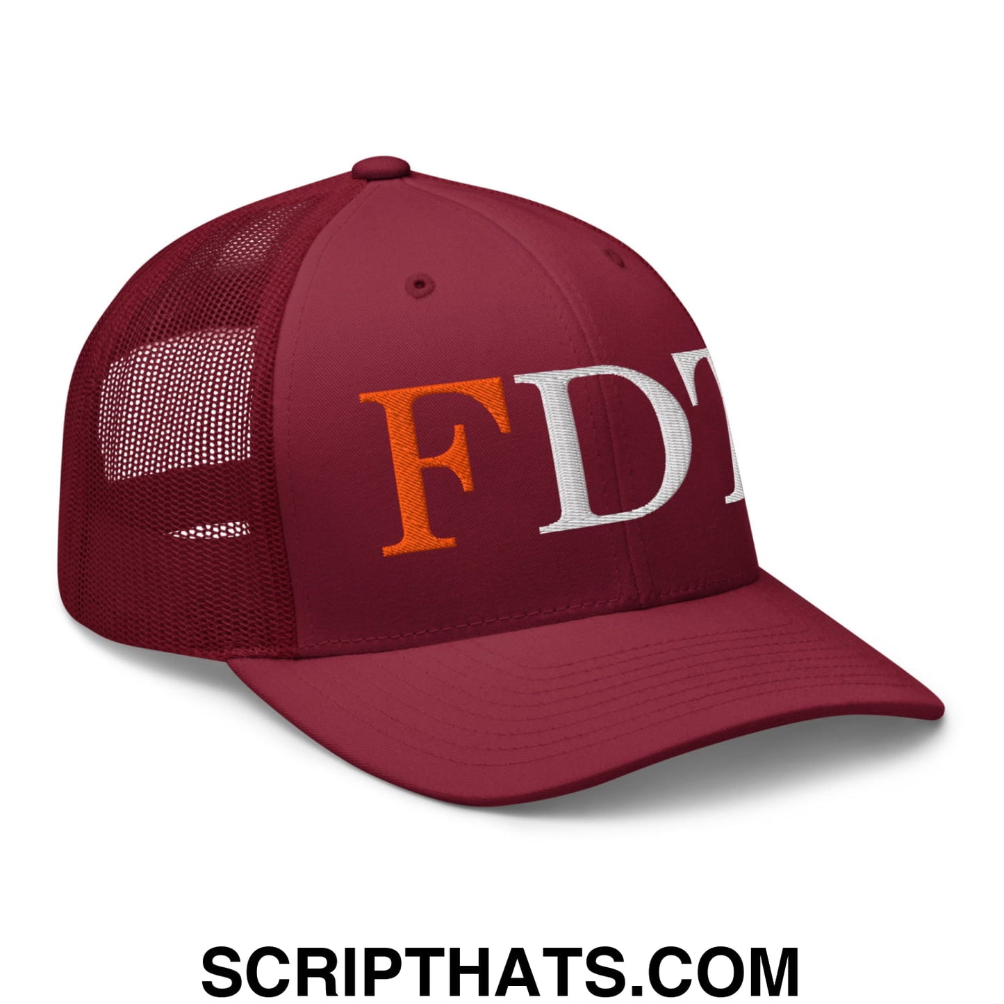 FDT Fuck Donald Trump Embroidered Mesh Trucker Hat Cranberry