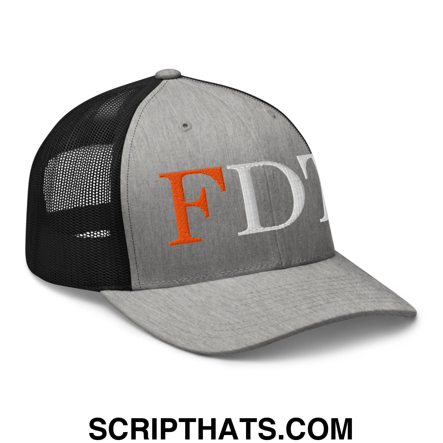 FDT Fuck Donald Trump Embroidered Mesh Trucker Hat Heather Black