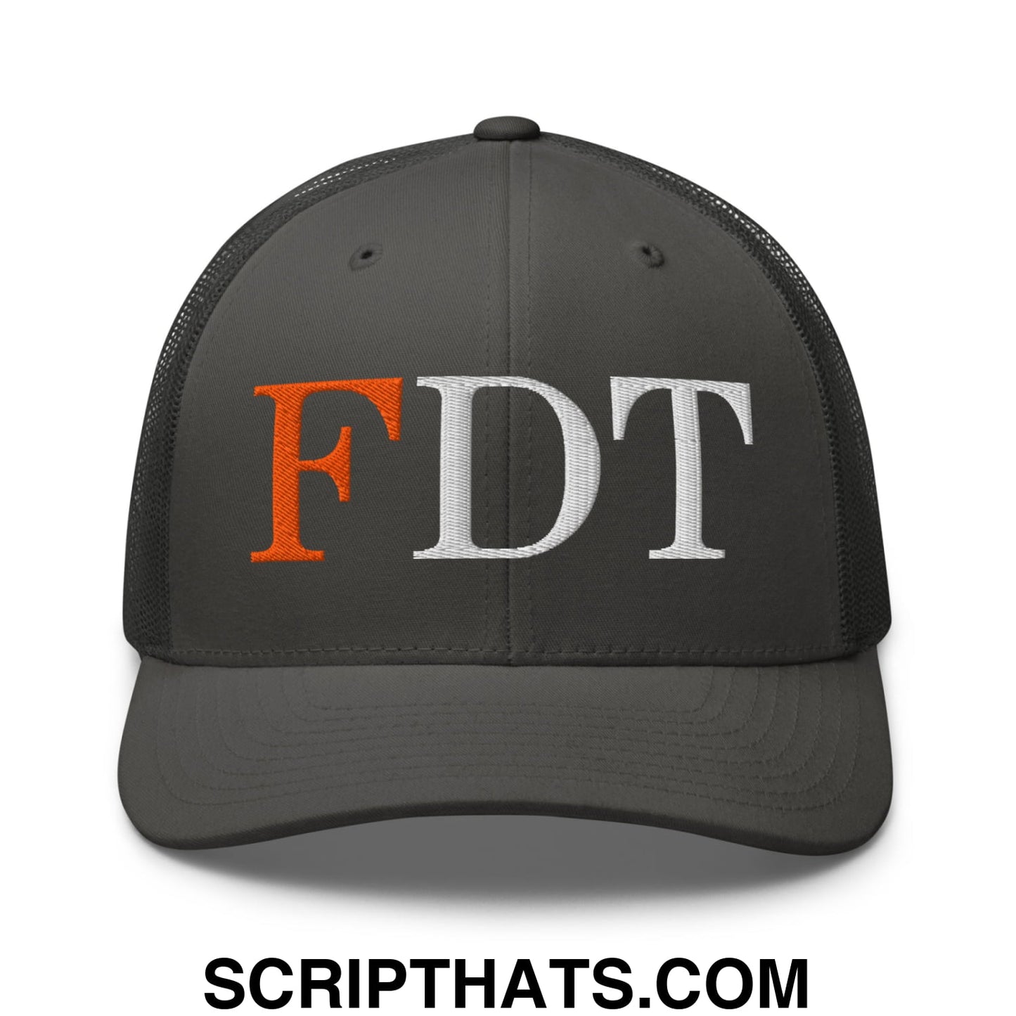 FDT Fuck Donald Trump Embroidered Mesh Trucker Hat Charcoal