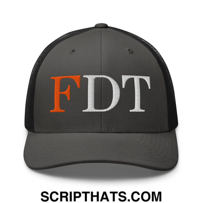 FDT Fuck Donald Trump Embroidered Mesh Trucker Hat Charcoal Black