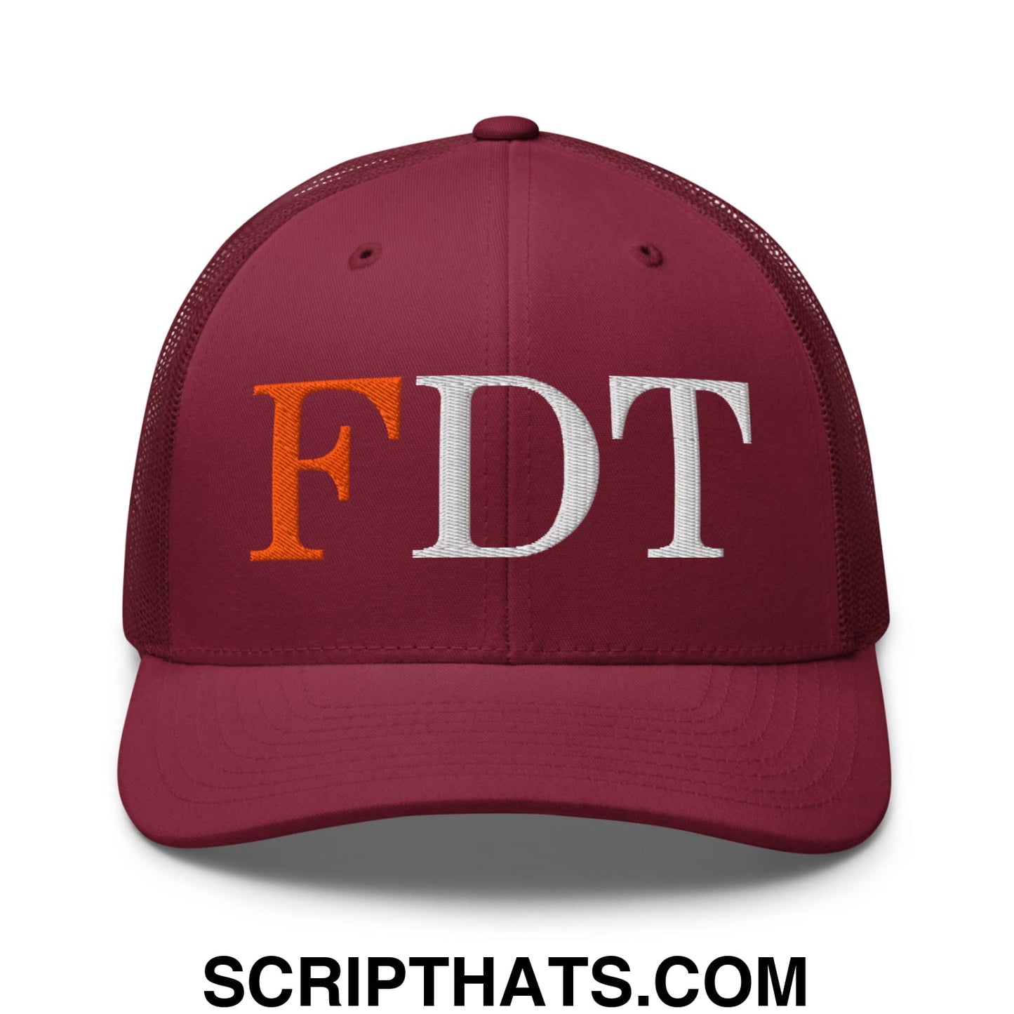 FDT Fuck Donald Trump Embroidered Mesh Trucker Hat Cranberry