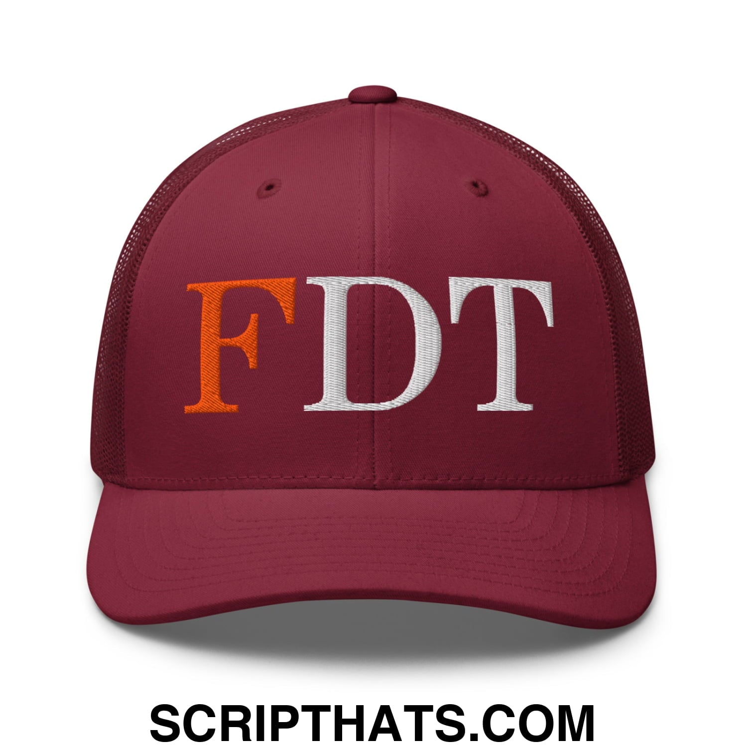 FDT Fuck Donald Trump Embroidered Mesh Trucker Hat Cranberry