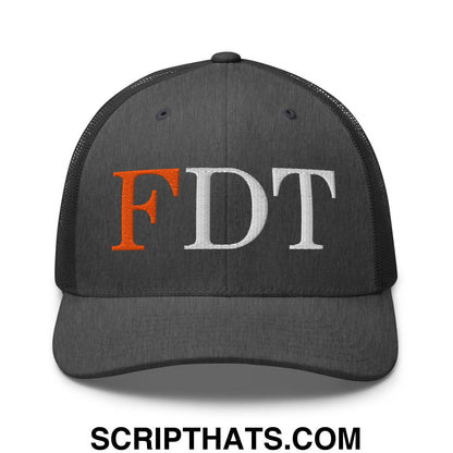 FDT Fuck Donald Trump Embroidered Mesh Trucker Hat Dark Heather Gray