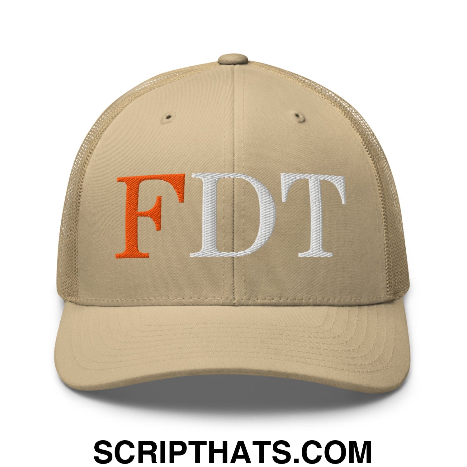 FDT Fuck Donald Trump Embroidered Mesh Trucker Hat Khaki