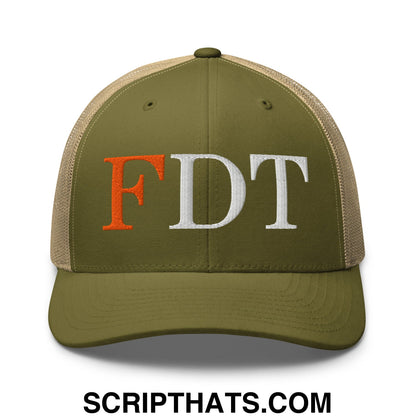 FDT Fuck Donald Trump Embroidered Mesh Trucker Hat Moss Khaki