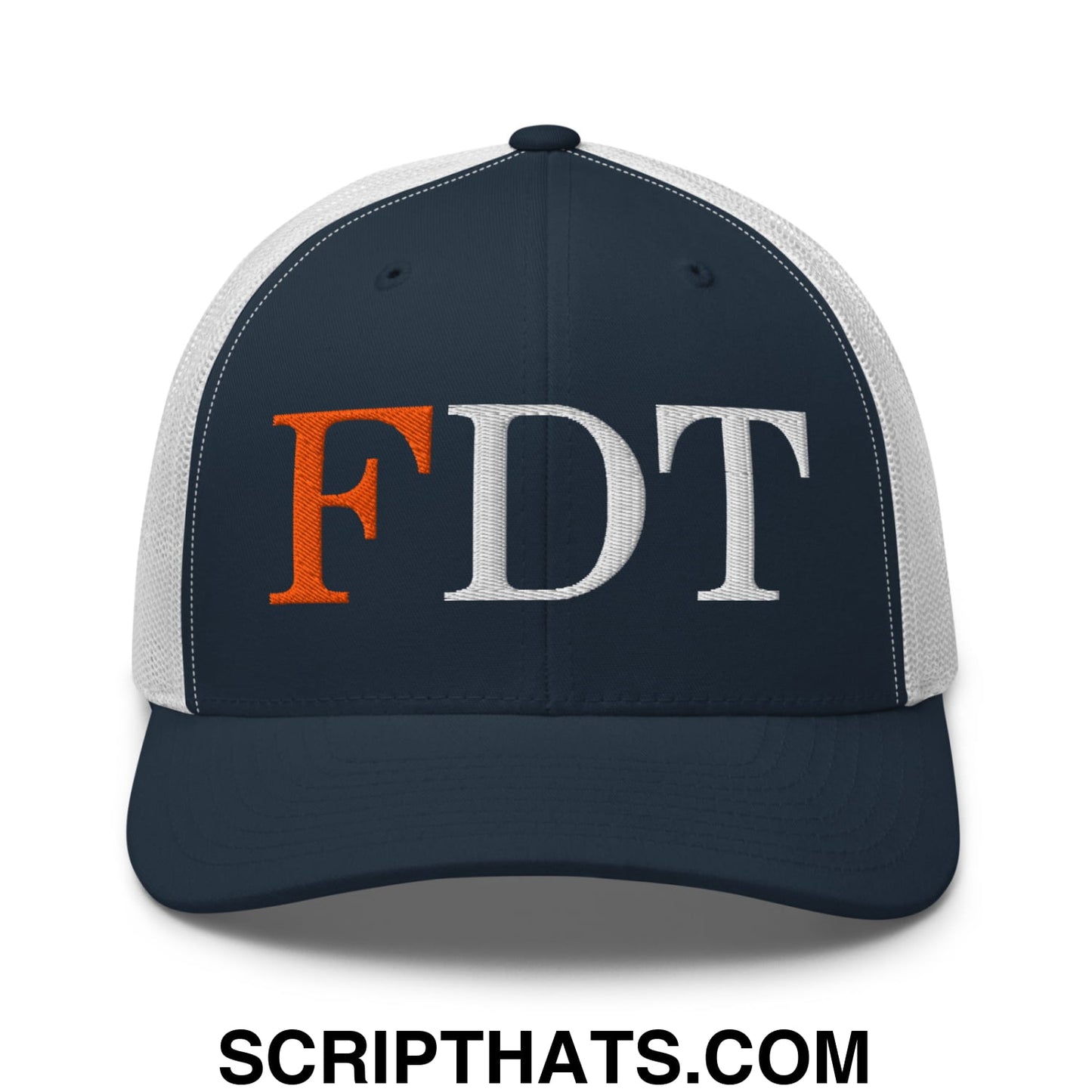 FDT Fuck Donald Trump Embroidered Mesh Trucker Hat Navy White