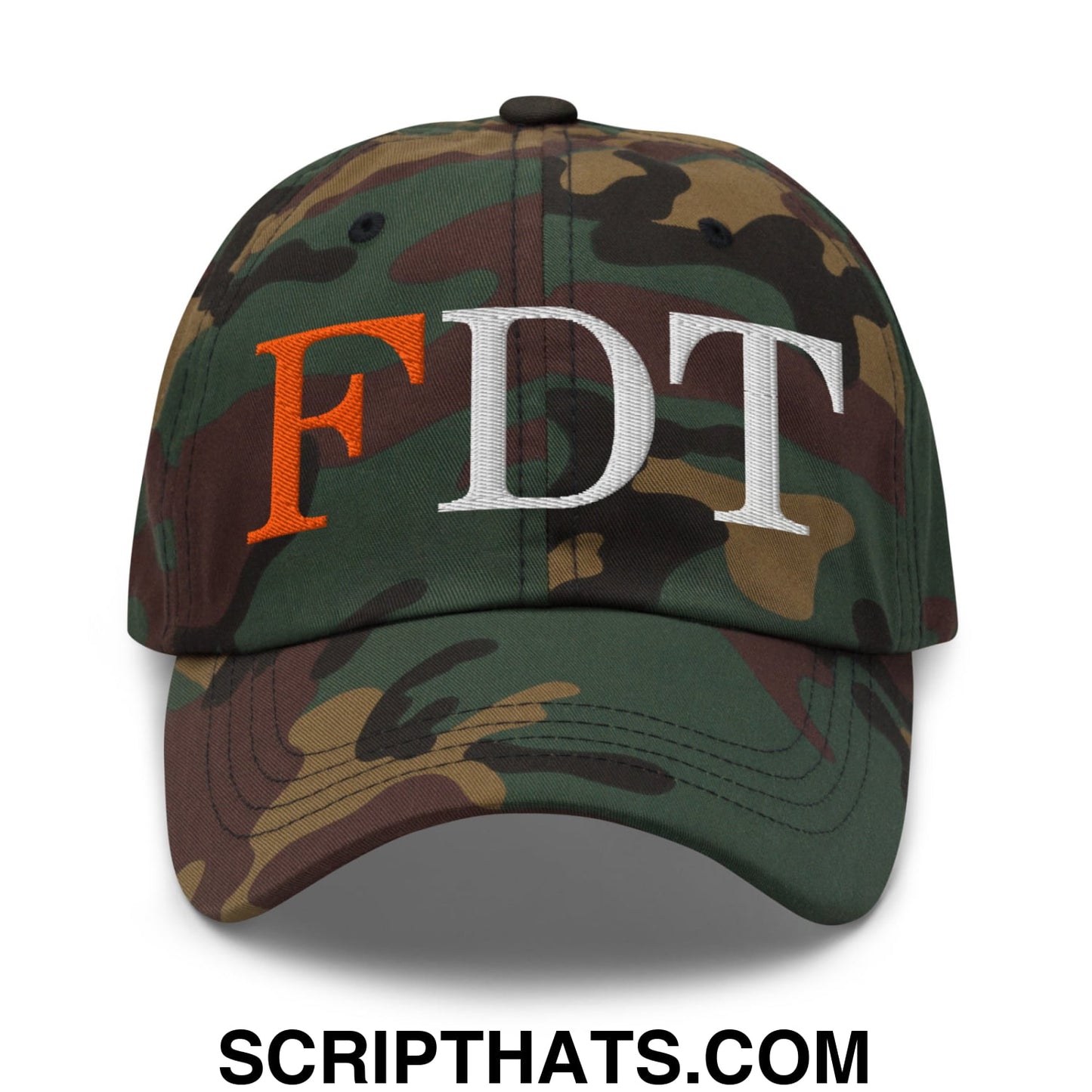 FDT Fuck Donald Trump Embroidered Unstructured Dad Hat Green Camo