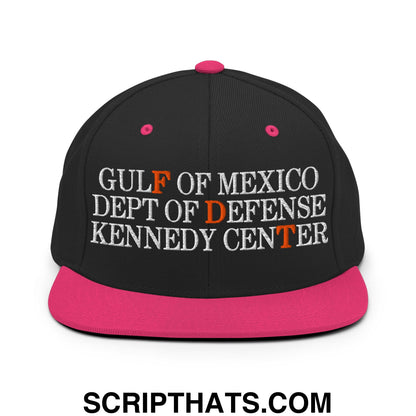 FDT Gulf of Mexico Dept of Defense Kennedy Center Embroidered Flat Bill Brim Snapback Hat Black Neon Pink