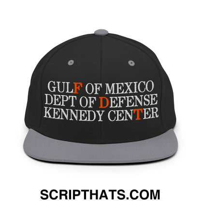 FDT Gulf of Mexico Dept of Defense Kennedy Center Embroidered Flat Bill Brim Snapback Hat Black Silver