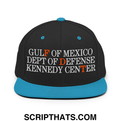 FDT Gulf of Mexico Dept of Defense Kennedy Center Embroidered Flat Bill Brim Snapback Hat Black Teal
