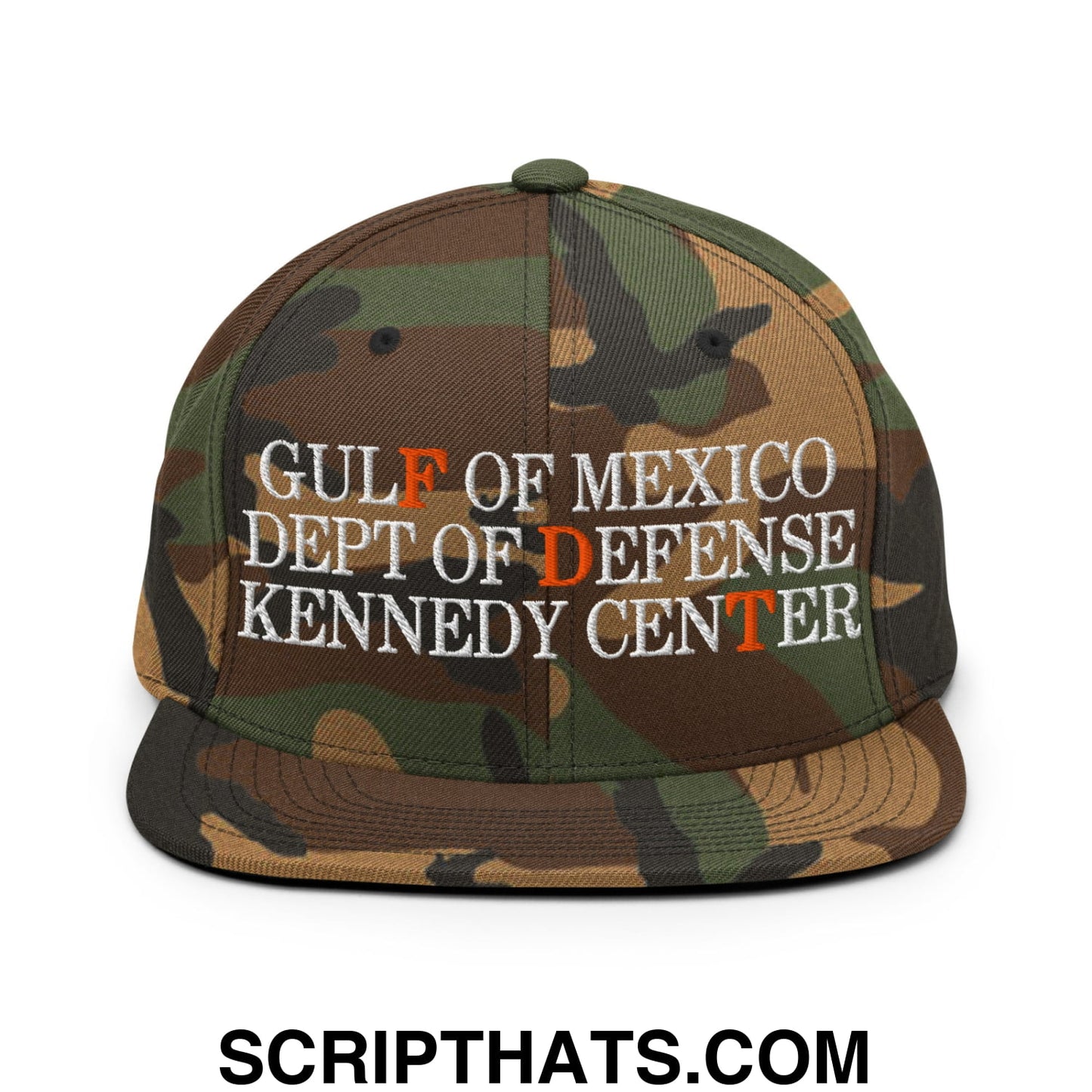 FDT Gulf of Mexico Dept of Defense Kennedy Center Embroidered Flat Bill Brim Snapback Hat Green Camo