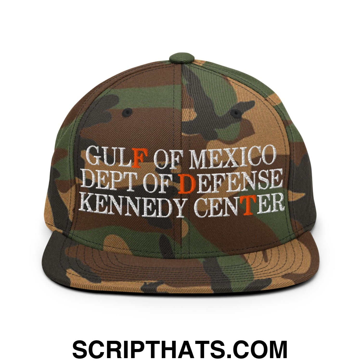FDT Gulf of Mexico Dept of Defense Kennedy Center Embroidered Flat Bill Brim Snapback Hat Green Camo