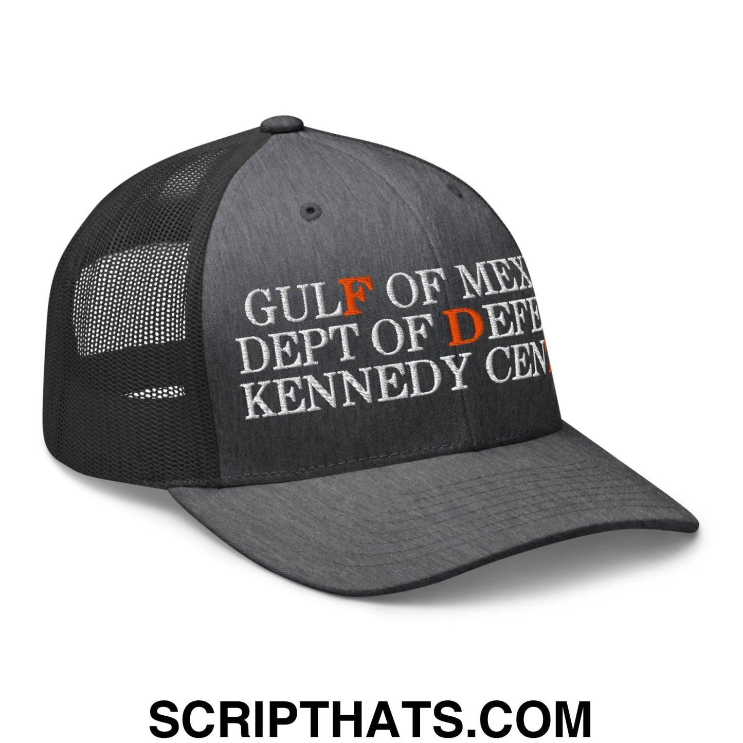 FDT Gulf of Mexico Dept of Defense Kennedy Center Embroidered Mesh Trucker Hat Dark Heather Gray