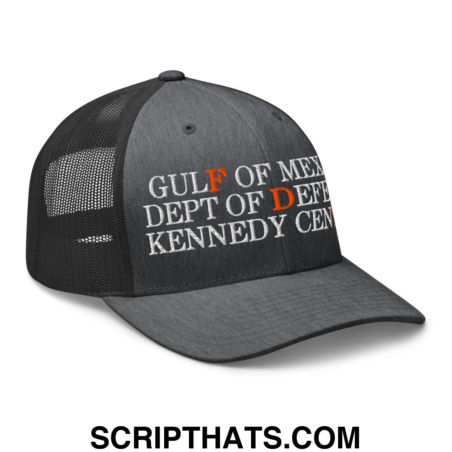 FDT Gulf of Mexico Dept of Defense Kennedy Center Embroidered Mesh Trucker Hat Dark Heather Gray