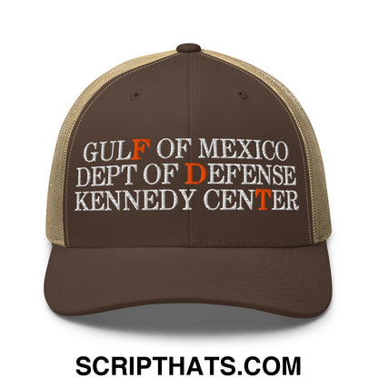 FDT Gulf of Mexico Dept of Defense Kennedy Center Embroidered Mesh Trucker Hat Brown Khaki