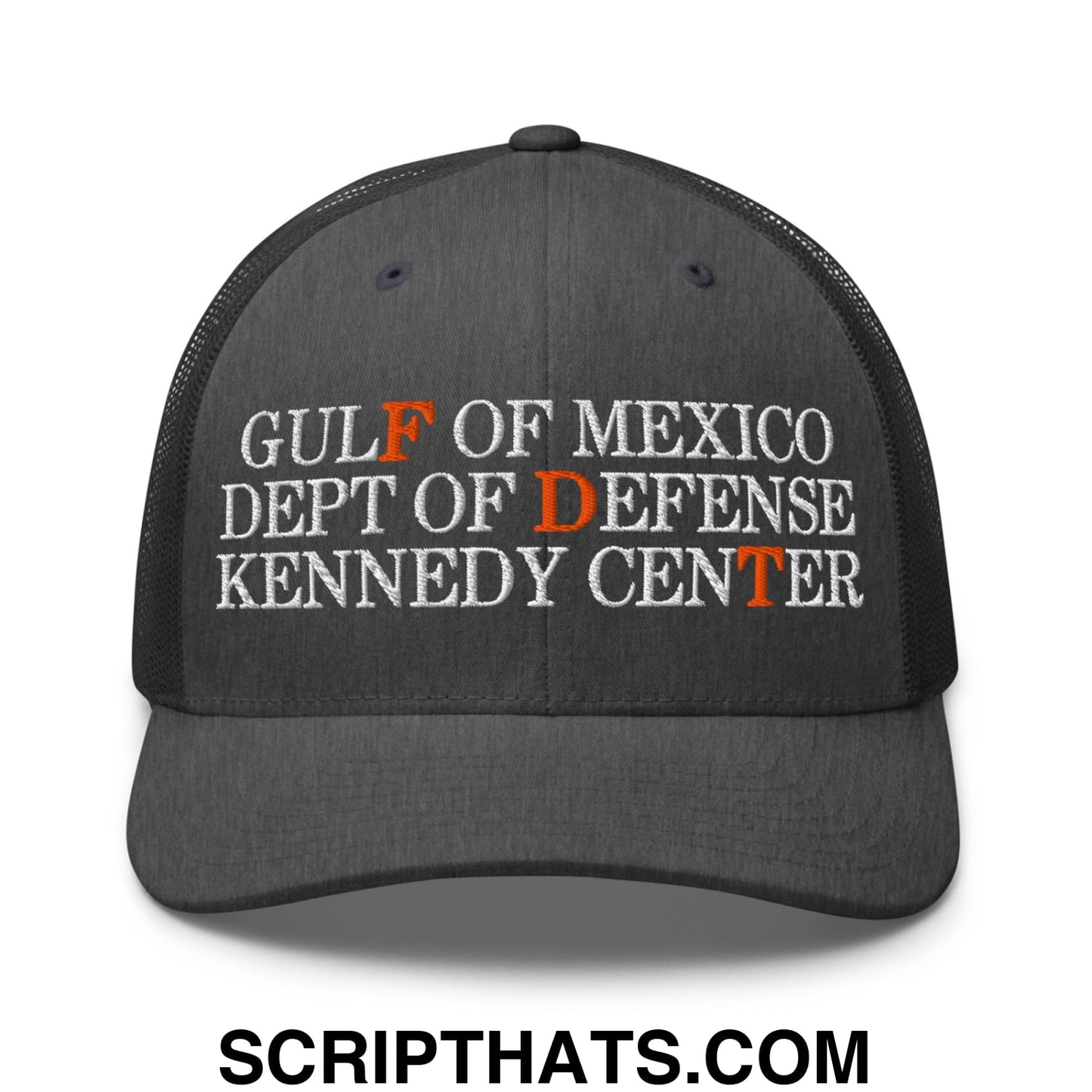 FDT Gulf of Mexico Dept of Defense Kennedy Center Embroidered Mesh Trucker Hat Dark Heather Gray