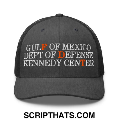 FDT Gulf of Mexico Dept of Defense Kennedy Center Embroidered Mesh Trucker Hat Dark Heather Gray