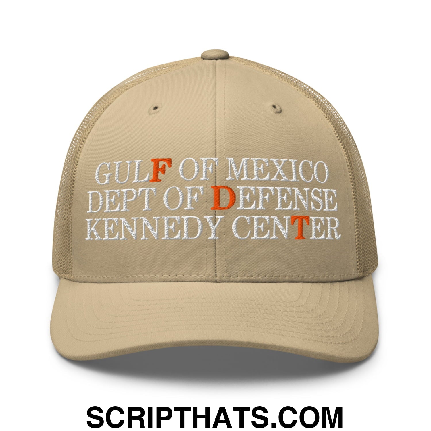 FDT Gulf of Mexico Dept of Defense Kennedy Center Embroidered Mesh Trucker Hat Khaki