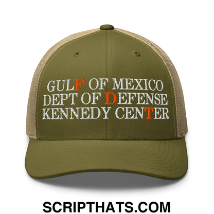 FDT Gulf of Mexico Dept of Defense Kennedy Center Embroidered Mesh Trucker Hat Moss Khaki