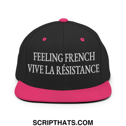 Feeling French Vive la Résistance Embroidered Flat Bill Brim Snapback Hat Black Neon Pink