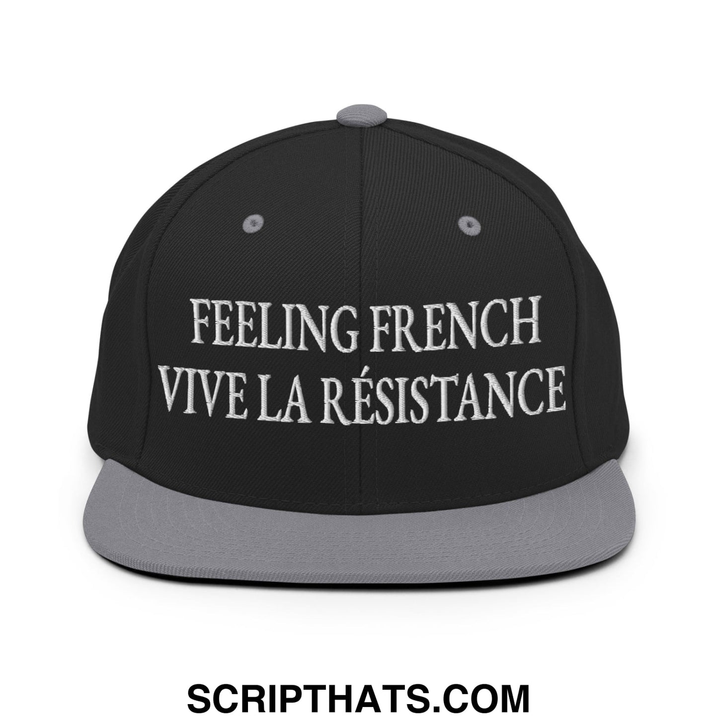 Feeling French Vive la Résistance Embroidered Flat Bill Brim Snapback Hat Black Silver